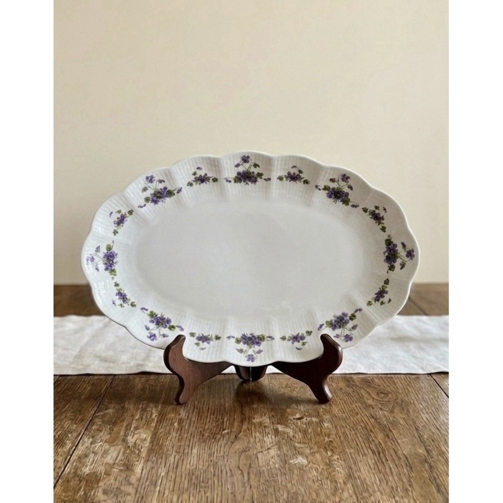 KAISER Romantica Viola Oval Pickle Dish 9 1/4" Purple Floral W Germany Porcelain